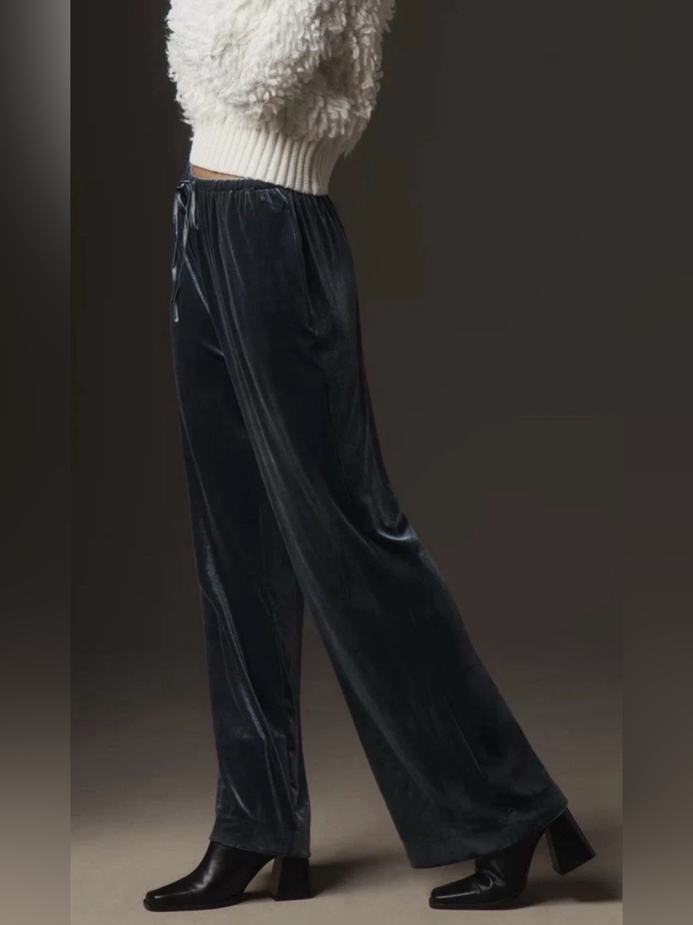 Seraphina Anthropologie NWT Velvet Trouser Pants Womens M Gray PullOn Drawstring